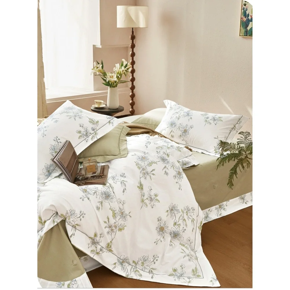 Julie Ann White/Green 100% Cotton Comforter Set‎ Queen Cottagecore Farmhouse